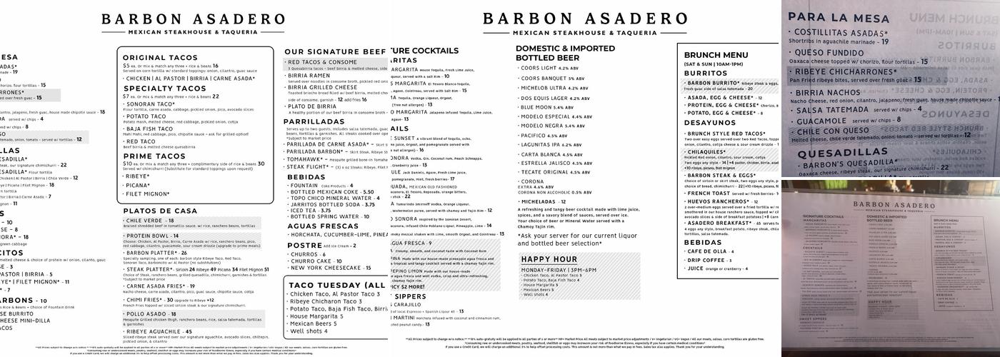 Barbon Asadero Menu