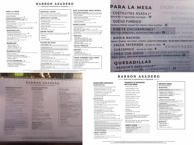 Barbon Asadero Menu