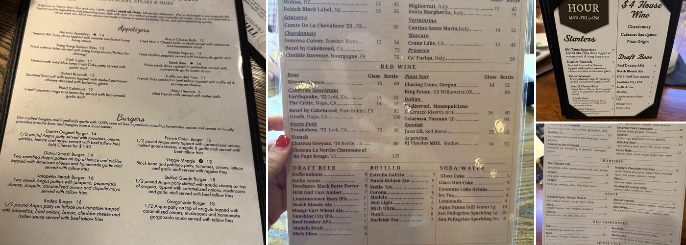 The District Bistro Menu