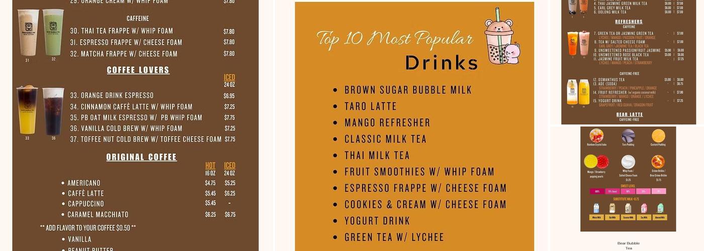 Bear Bubble Tea Menu