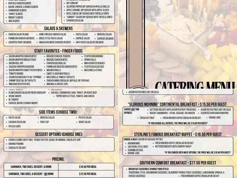 Sterling Event Services Menu