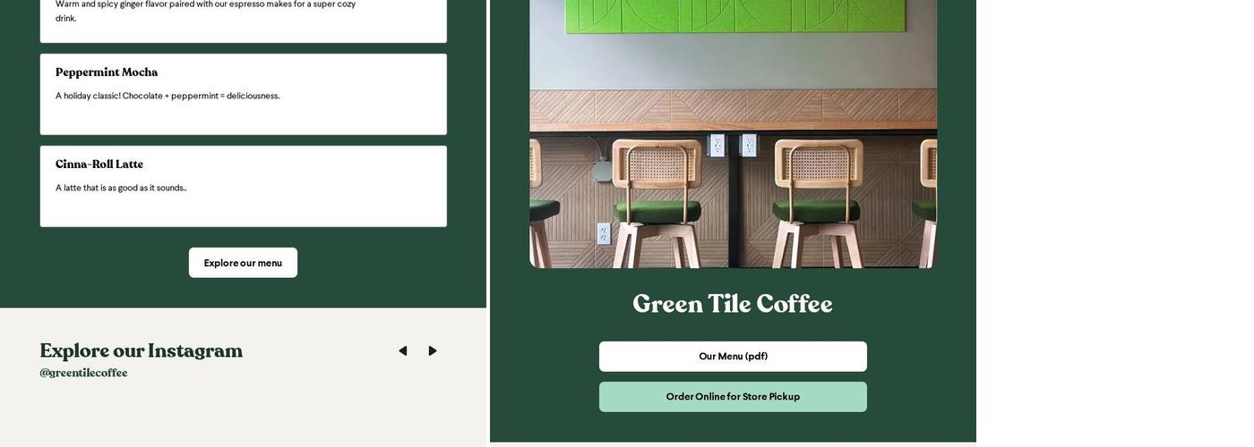 Green Tile Coffee Menu