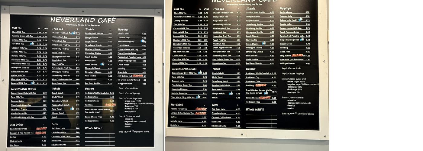 NEVERLAND CAFÉ Menu