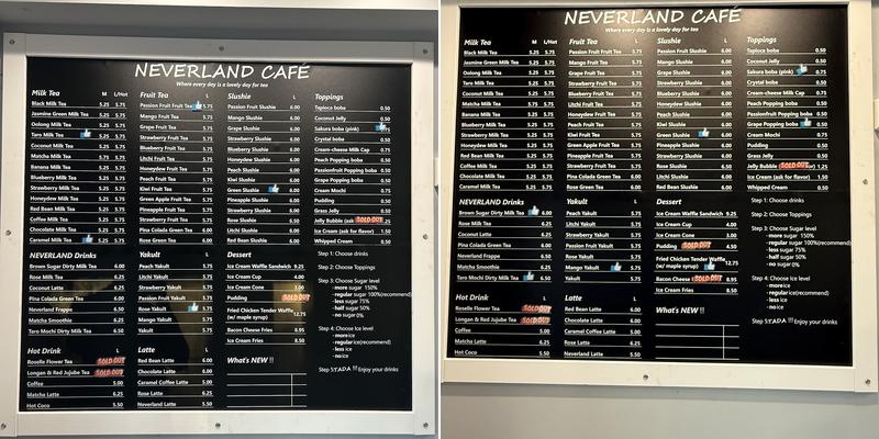 NEVERLAND CAFÉ Menu