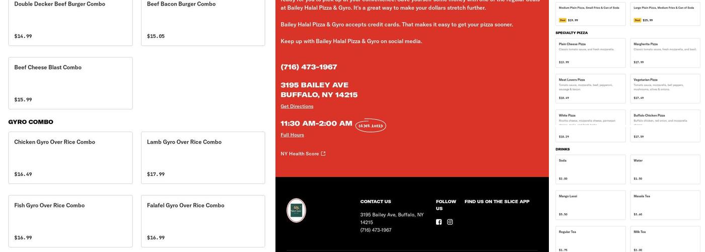 Bailey Halal Pizza & Gyro Menu