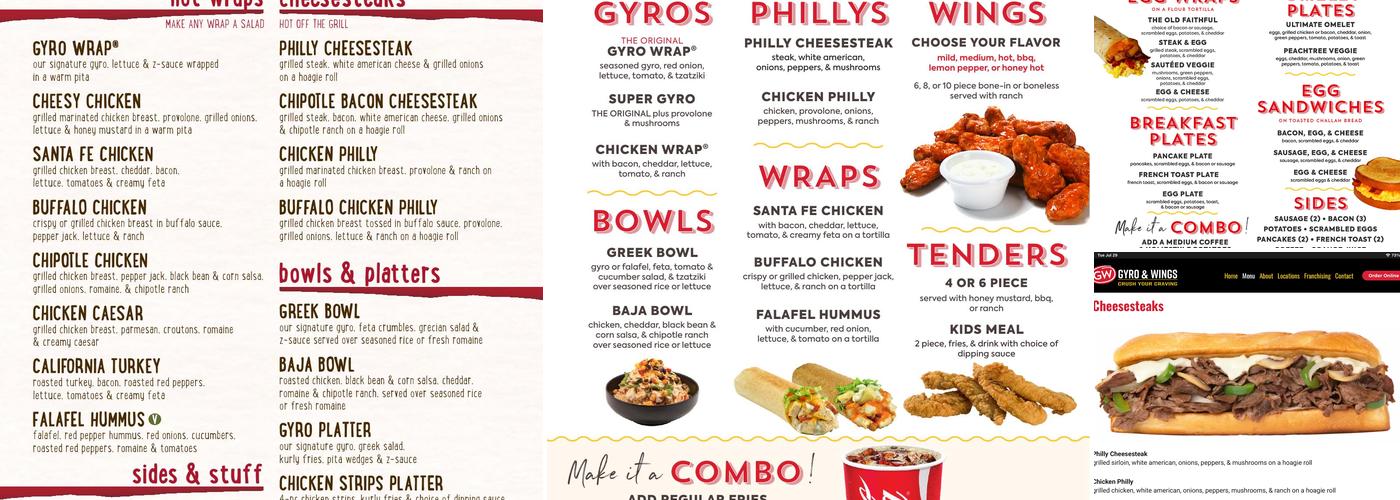 GW Gyros and Wings Menu