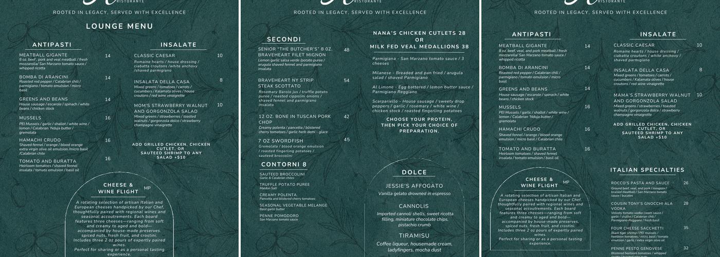 Rocco's Ristorante Menu