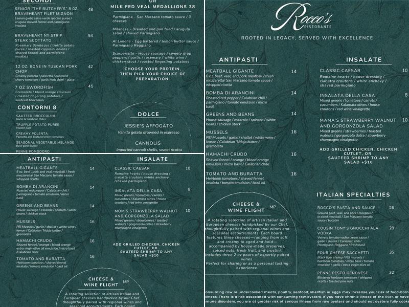 Rocco's Ristorante Menu