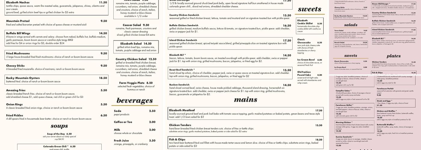 Elizabeth Kitchen + Bar Menu