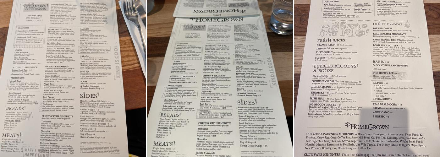 HomeGrown - Bentonville Menu
