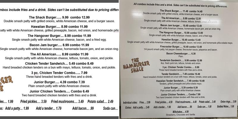 The Hamburger Shack LLC Menu