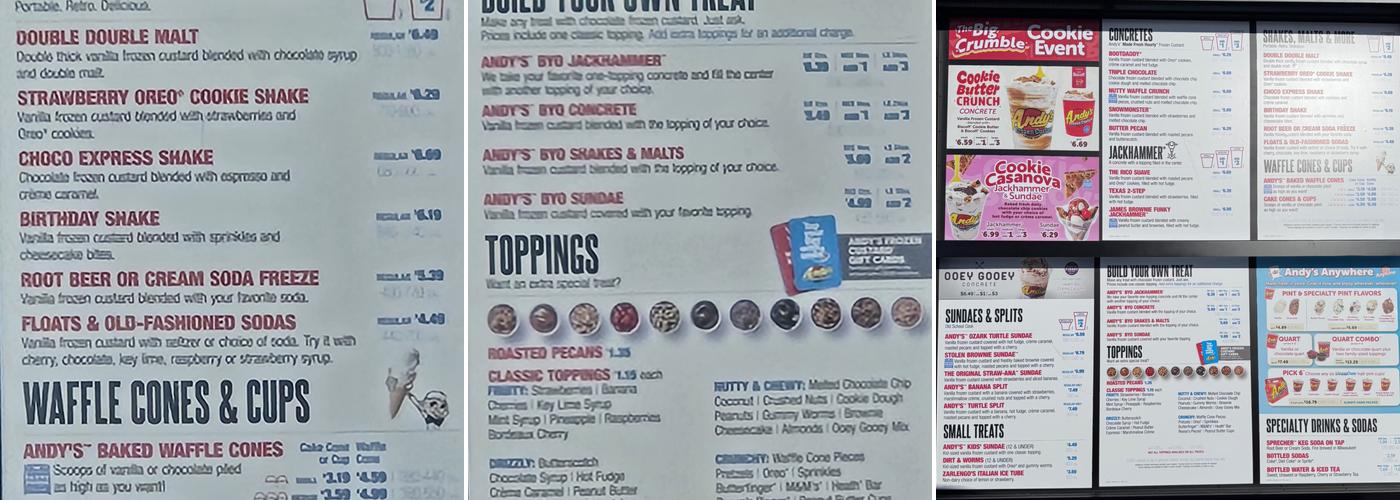 Andy's Frozen Custard Menu