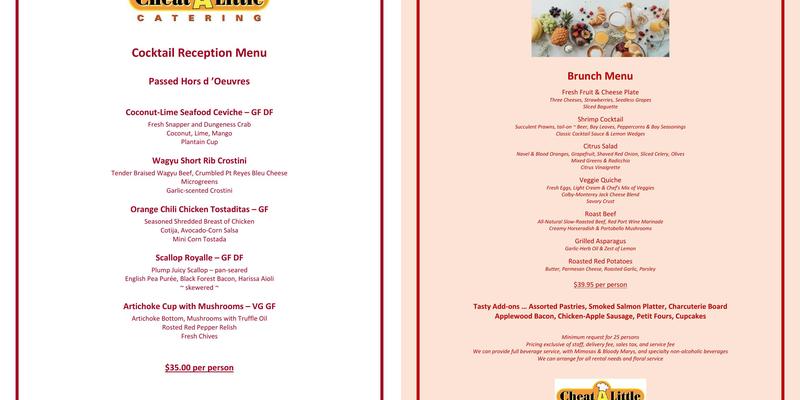 Cheat A Little Catering Menu