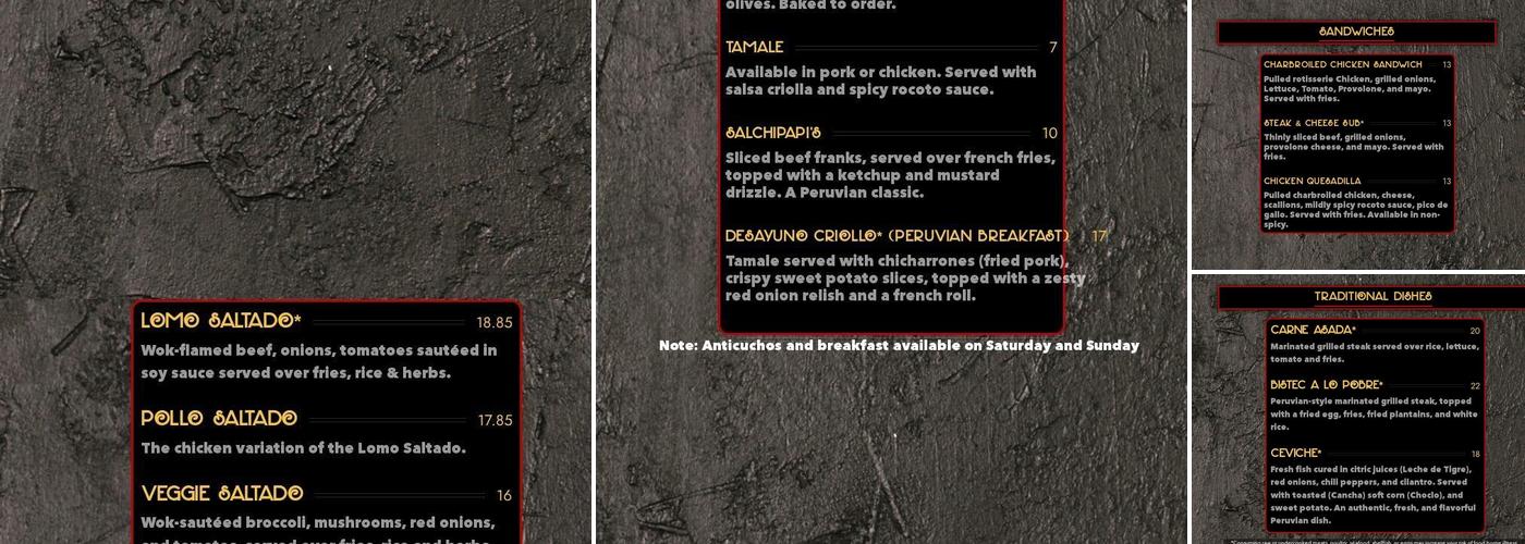 Papi's Pollo - Peruvian Chicken Menu