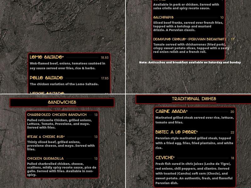 Papi's Pollo - Peruvian Chicken Menu