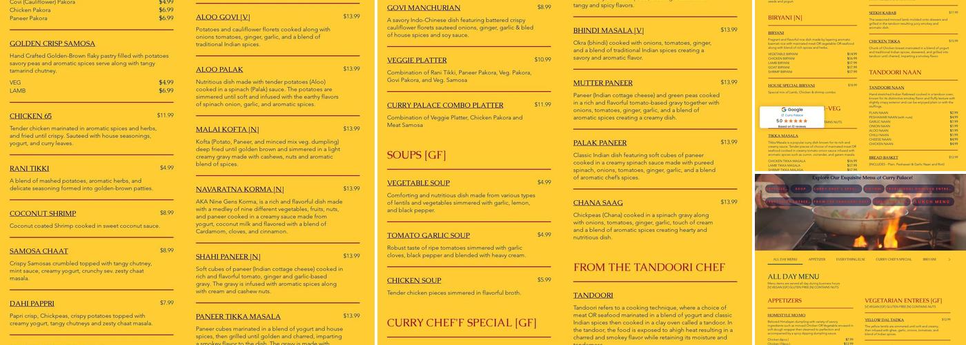 Curry Palace Menu