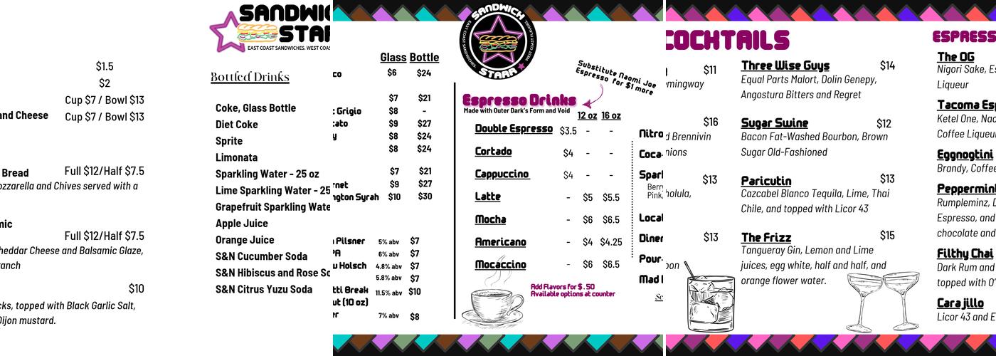 Sandwich Starr Menu