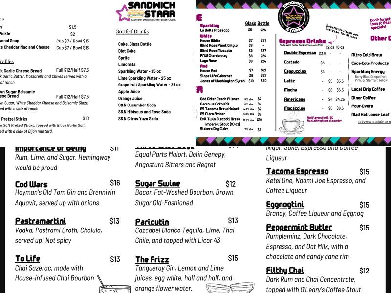 Sandwich Starr Menu