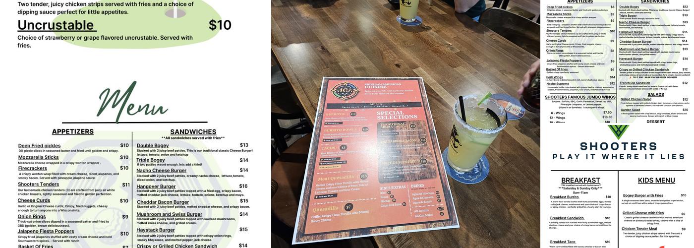 Shooters Tavern & Golf Simulators Menu