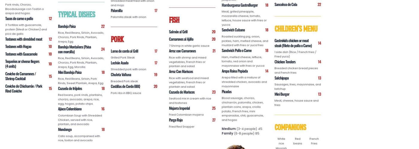 GastroBar Latino Menu