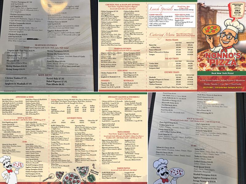 Nonnos Pizza Menu