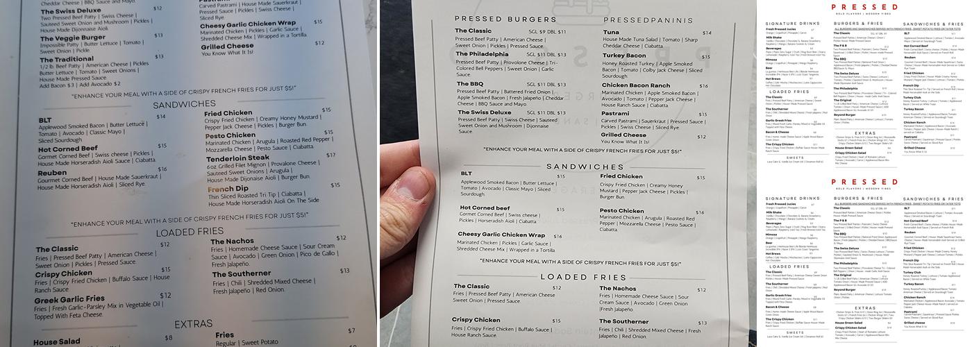Pressed Restaurant Menu