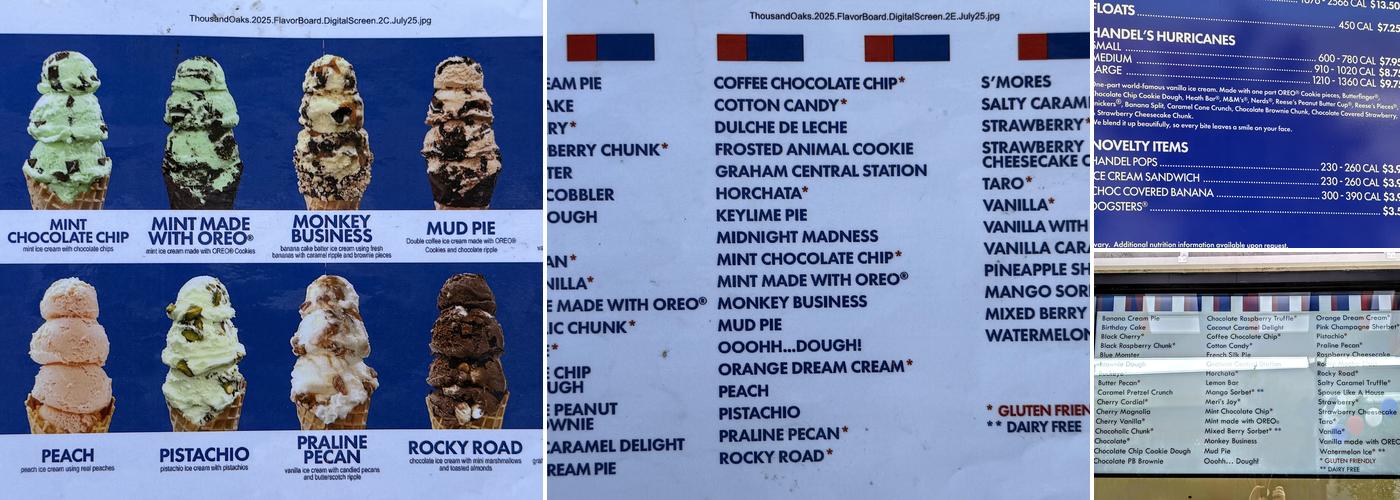 Handel's Ice Cream Menu