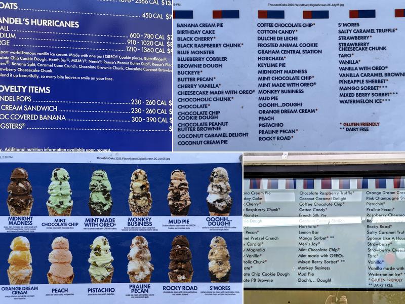 Handel's Ice Cream Menu