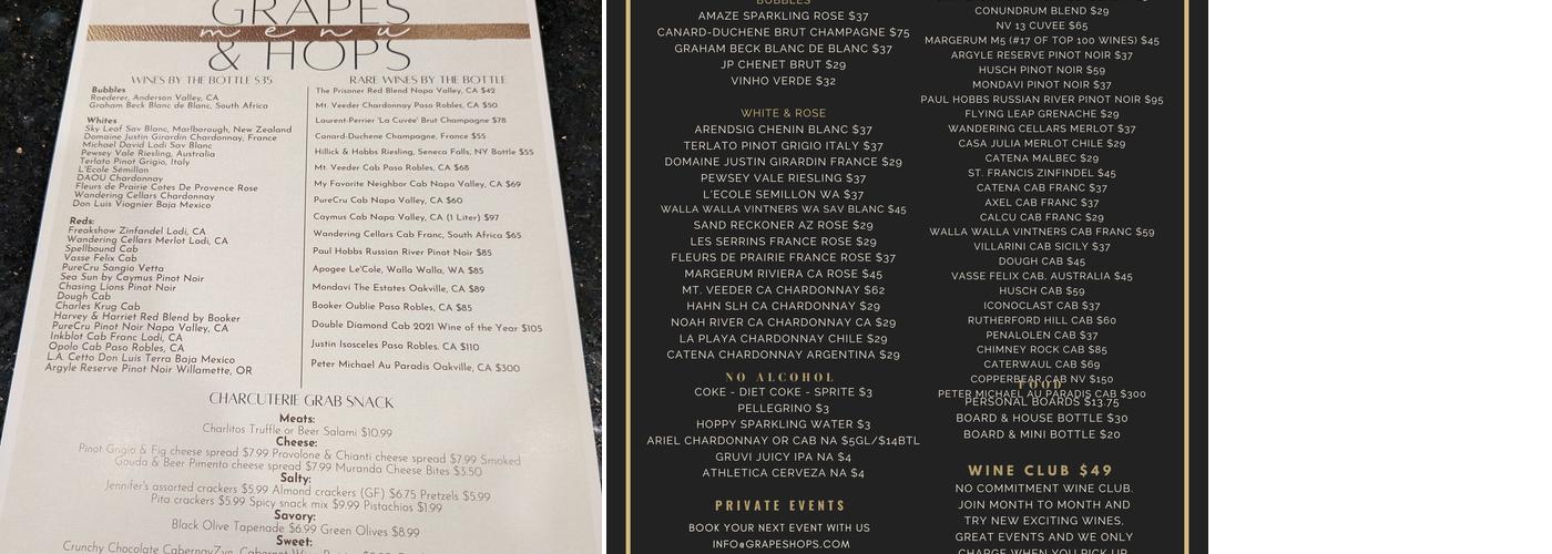 Grapes and Hops Menu