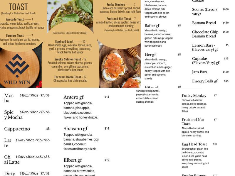 WILD MTN CAFE Menu
