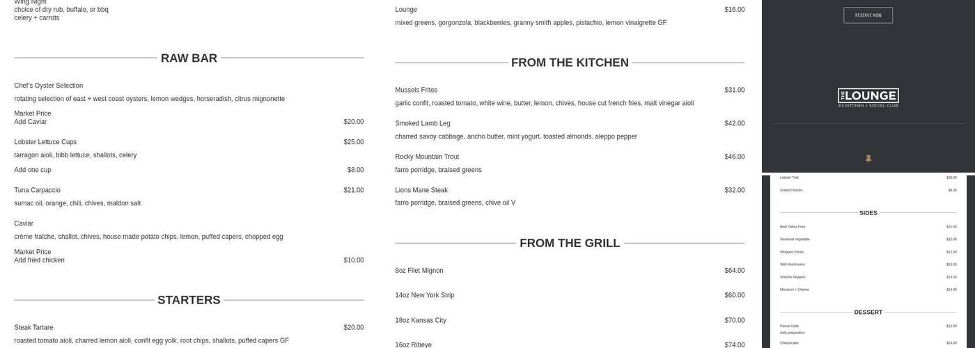 The Lounge | E3 Kitchen + Social Club Menu