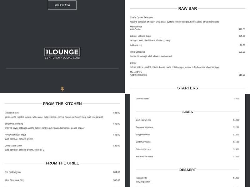 The Lounge | E3 Kitchen + Social Club Menu