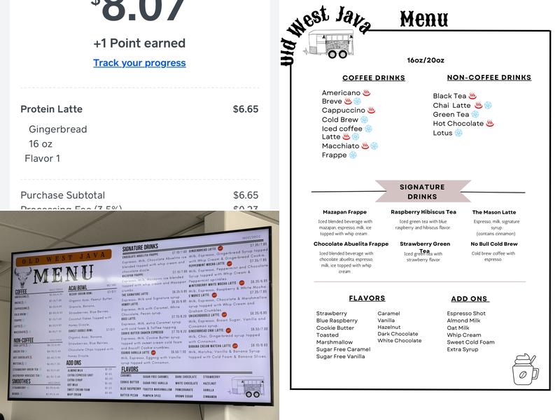 Old West Java Menu
