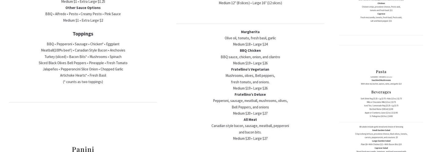 FRATELLINO'S ITALIAN KITCHEN Menu