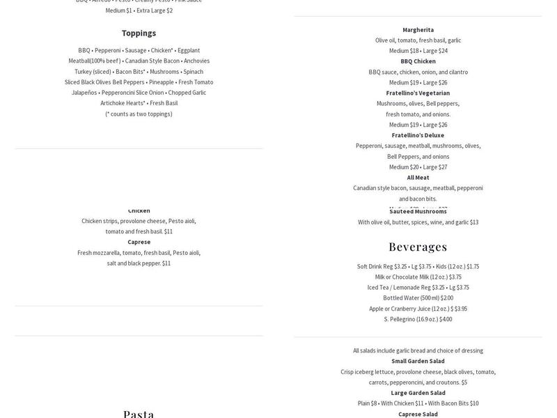 FRATELLINO'S ITALIAN KITCHEN Menu