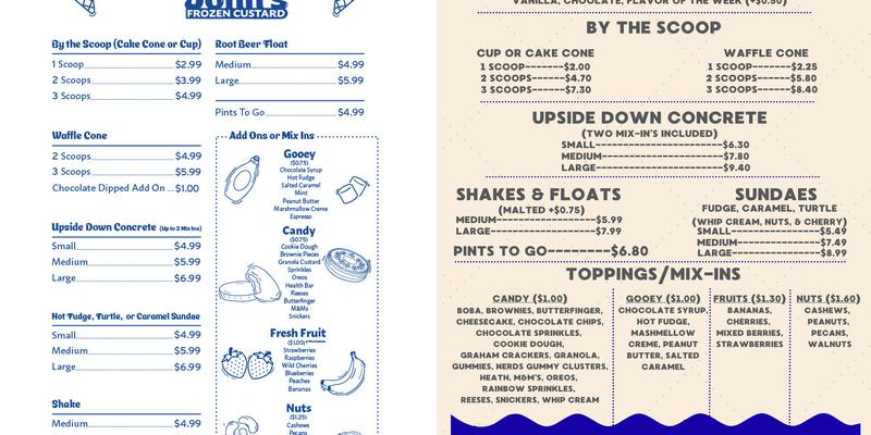 Honest John's Custard Menu