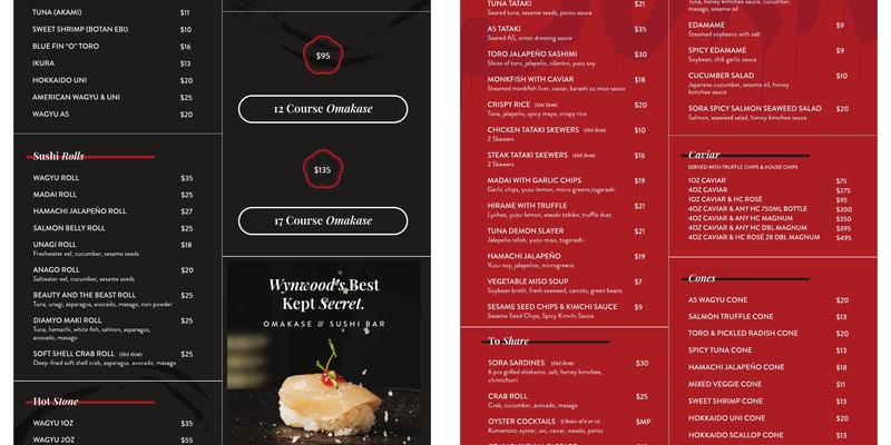 SORA by Hotel Collection Menu