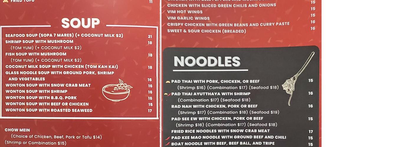 Vim Thai Restaurant Menu