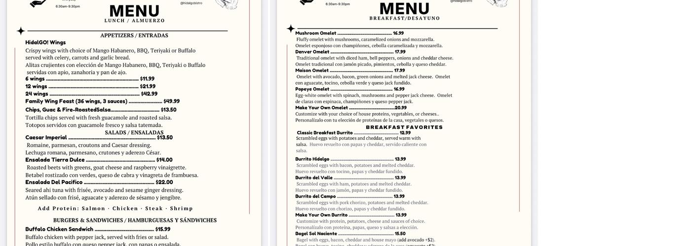 HidalGo Bistro Menu