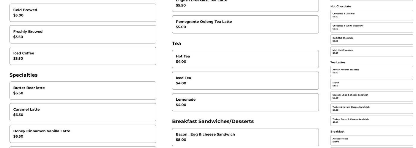 Euro Brunch Coffee Menu