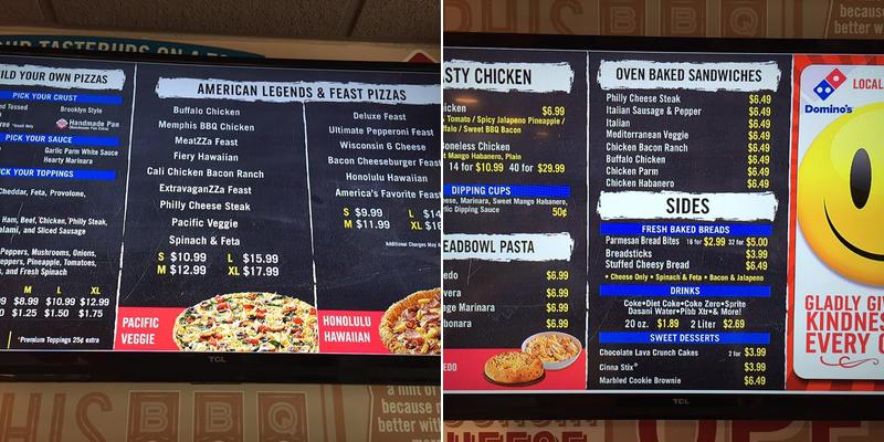 Domino's Pizza Menu