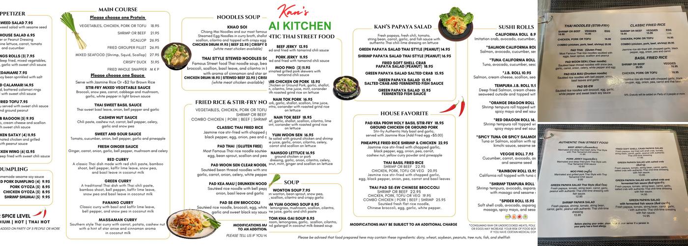 Kan’s Thai Kitchen Menu