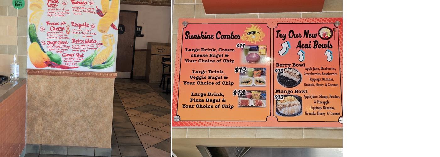 Sunshine Smoothies Menu