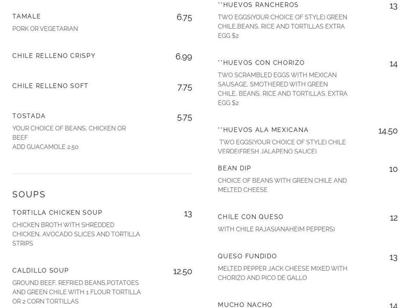 Wapos Cantina Thornton Menu