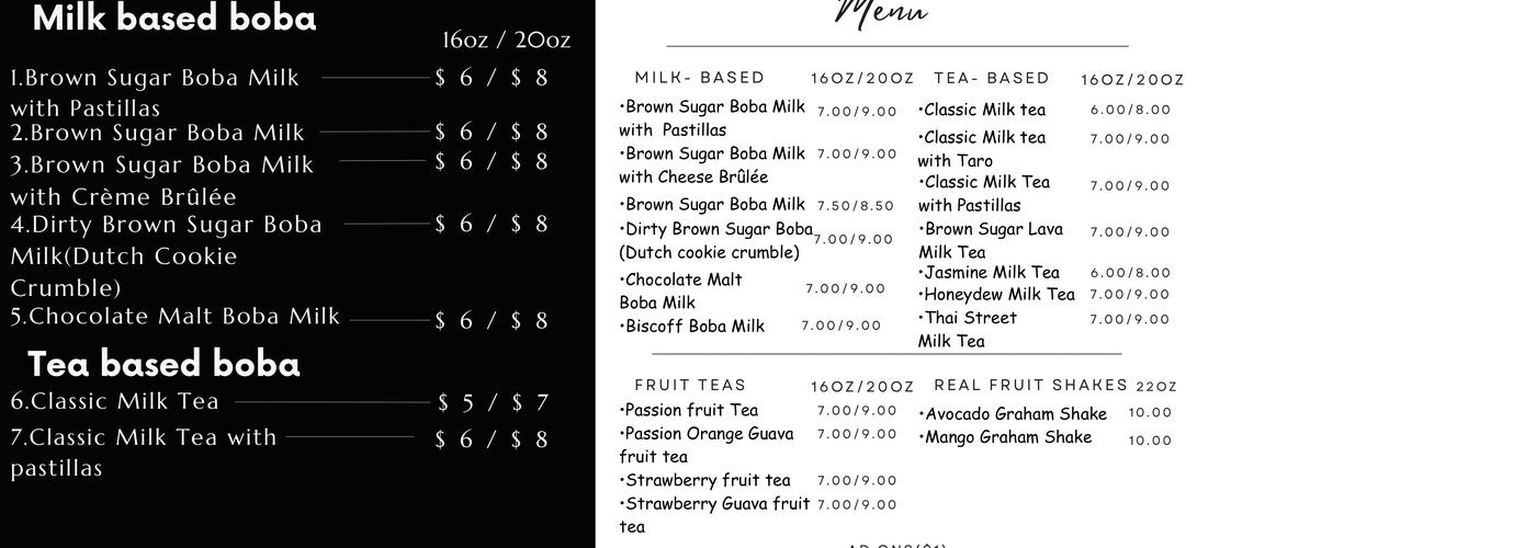 Westside Boba Menu