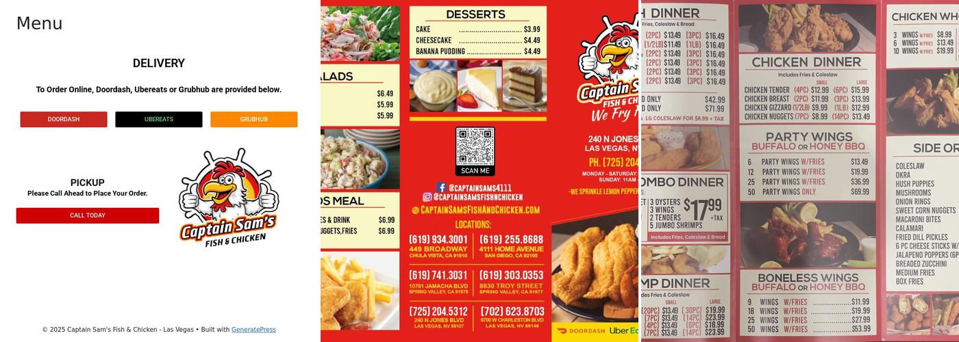 Captain Sam's Fish & Chicken Menu