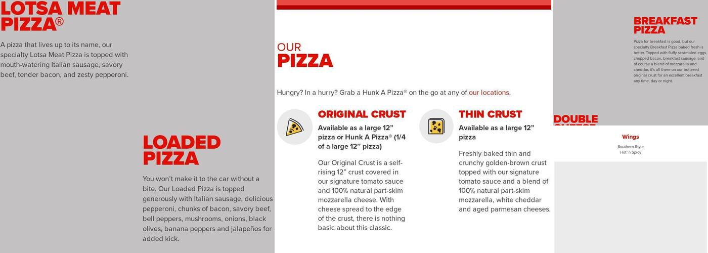 Hunt Brothers Pizza Menu