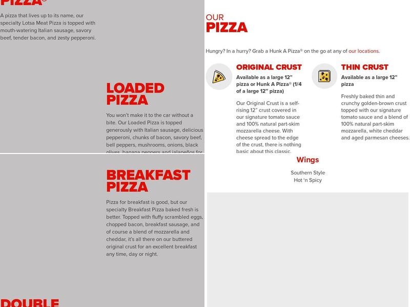 Hunt Brothers Pizza Menu