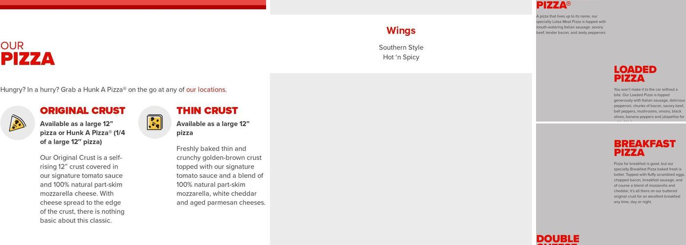 Hunt Brothers Pizza Menu
