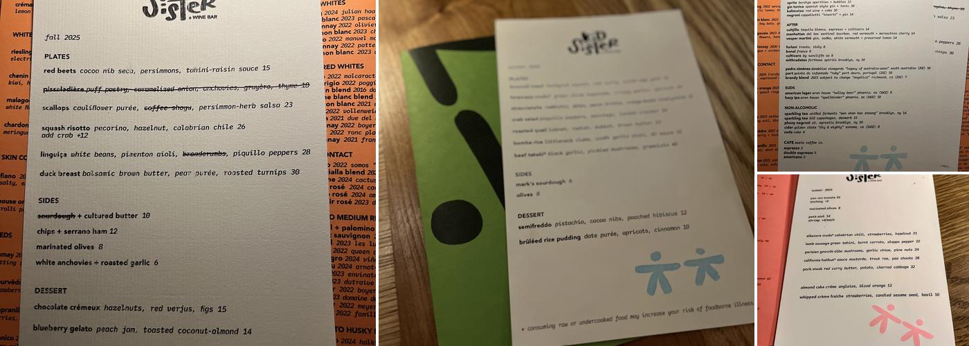kid sister A WINE BAR Menu